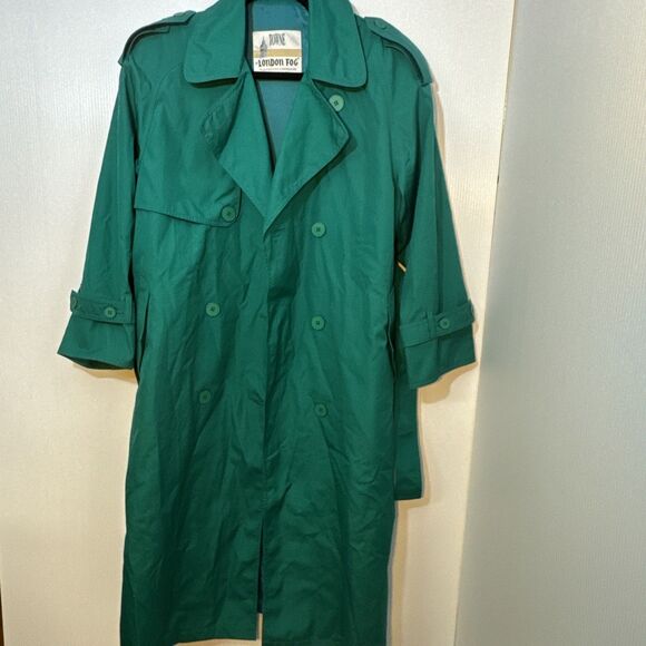 Towne by London Fog Women’s 6P Trench Coat Green Belted Lined Retro Classic - Picture 3 of 9